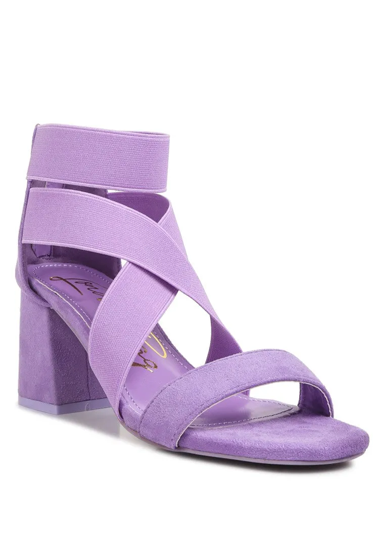 Lilac Elastic Strappy Block Heel Sandals