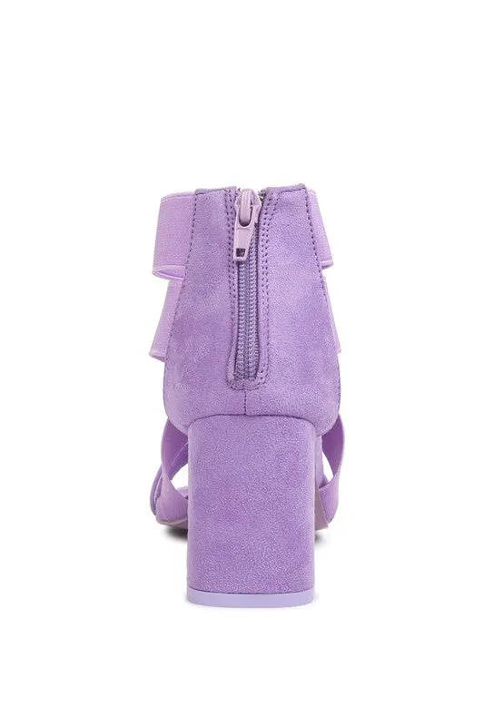 Lilac Elastic Strappy Block Heel Sandals