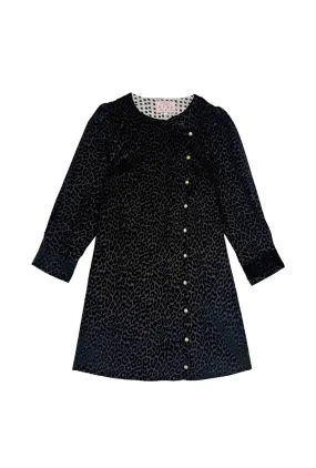 Long Sleeve Scallop Shift Dress - Black Cheetah Corduroy