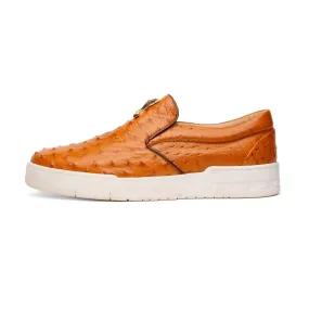 Mauri Posh 8419/1 Men's Shoes Light Rust Exotic Ostrich Slip-On Sneakers (MA5617)