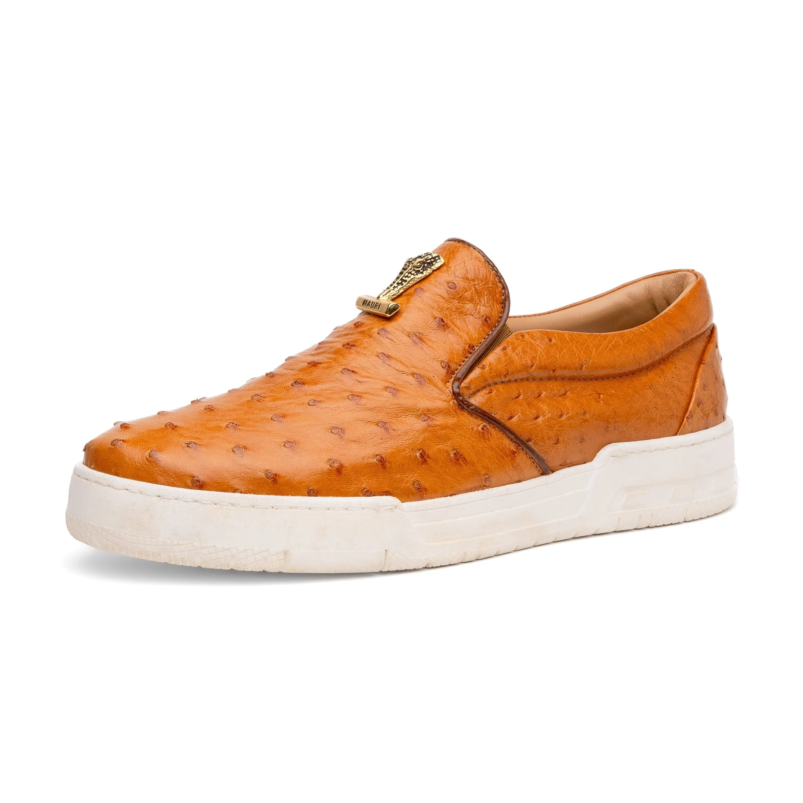 Mauri Posh 8419/1 Men's Shoes Light Rust Exotic Ostrich Slip-On Sneakers (MA5617)