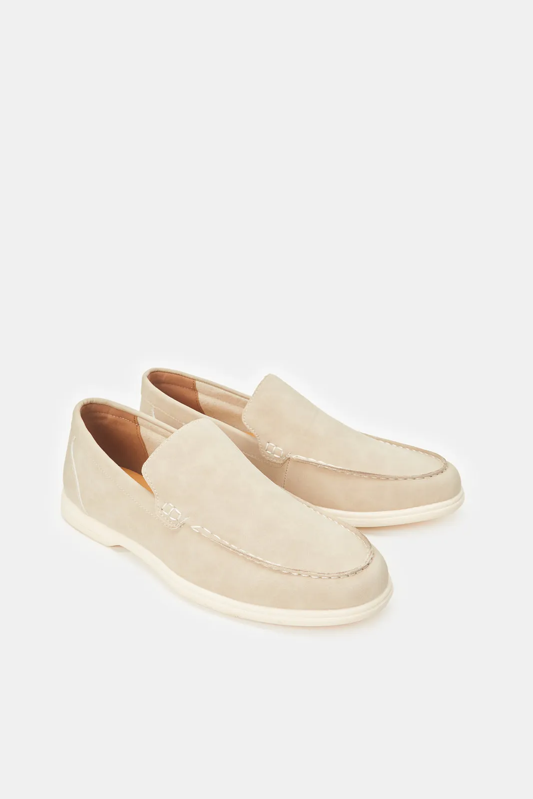 Men Beige Plain Loafers