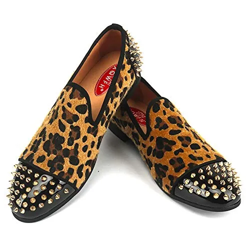 Mens Leopard Loafers Leather Shoes