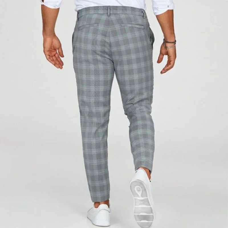 Men's Plaid Slim Fit Flat Front Pants