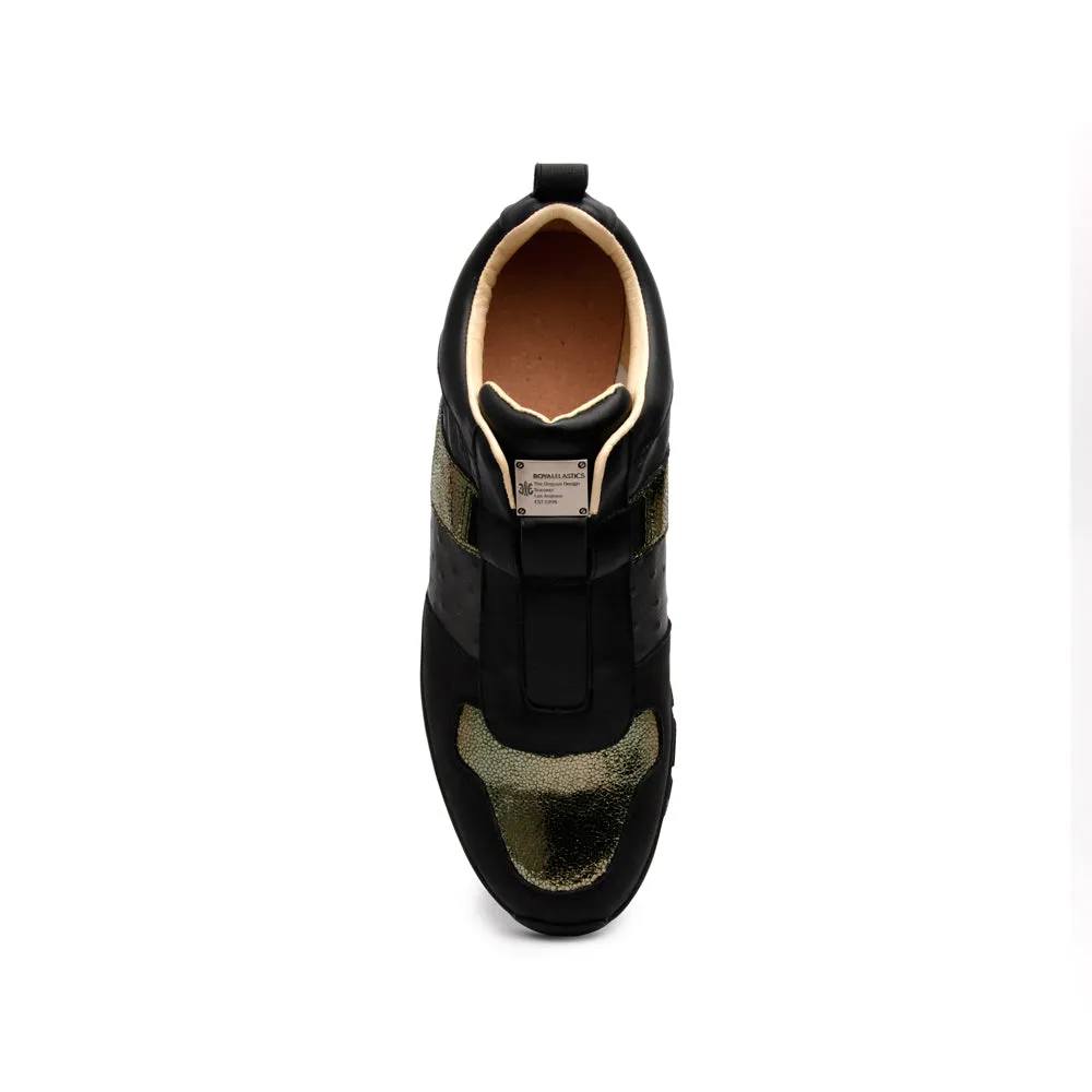 Men's Rider Black Gold Leather Sneakers 01184-992