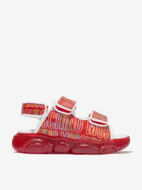 Moschino Unisex Leather Triple Strap Logo Sandals