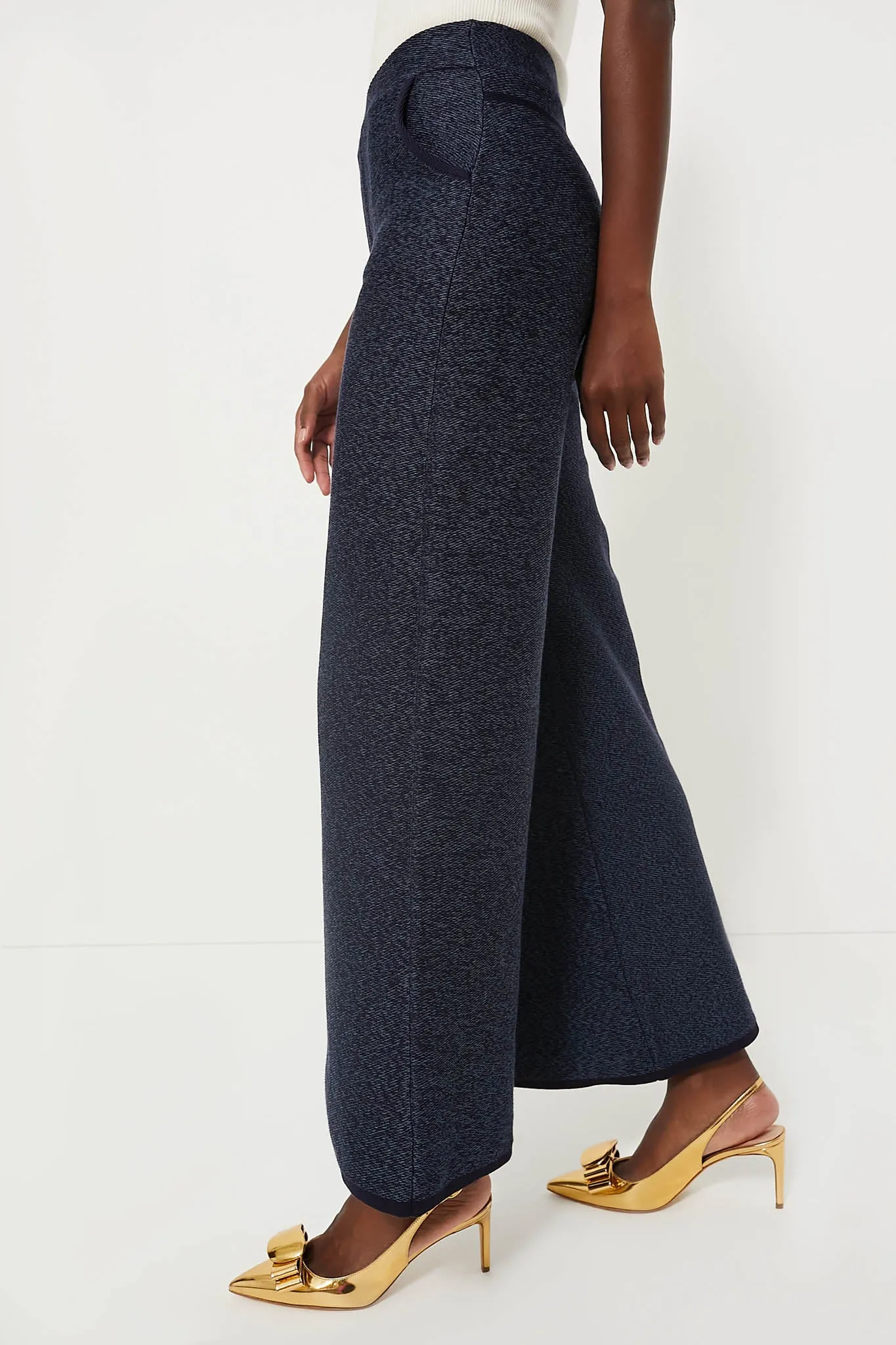 Navy Blue Denim Look Wideleg Trousers