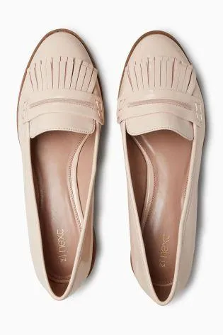 Next Womens Nude Patent Fringe Loafers