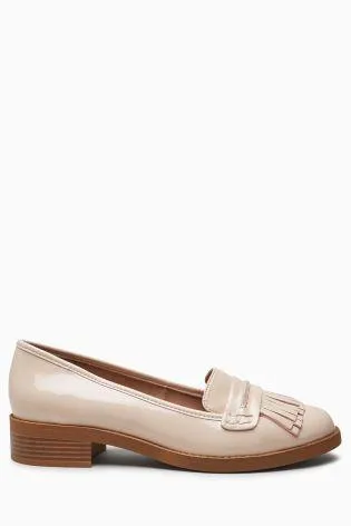 Next Womens Nude Patent Fringe Loafers