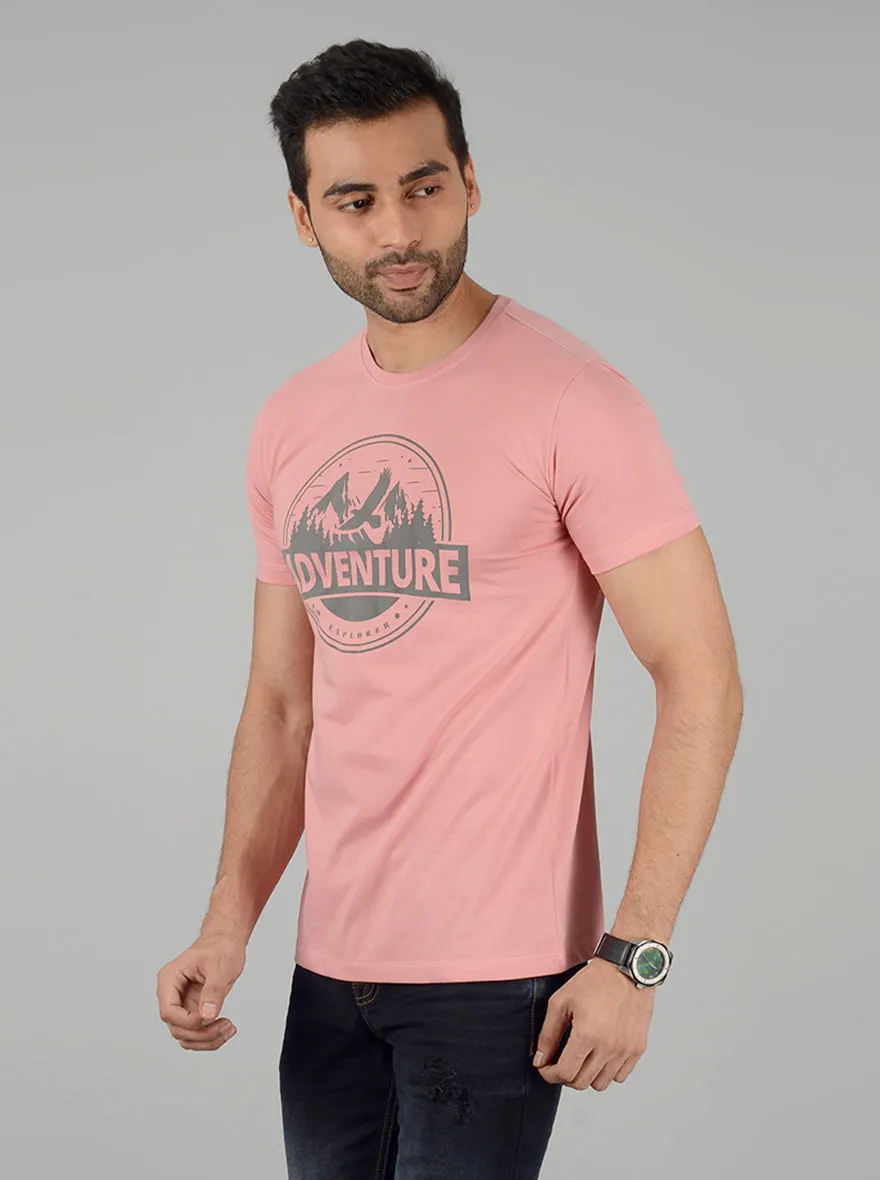 Peach Printed Slim Fit T-Shirt | Greenfibre