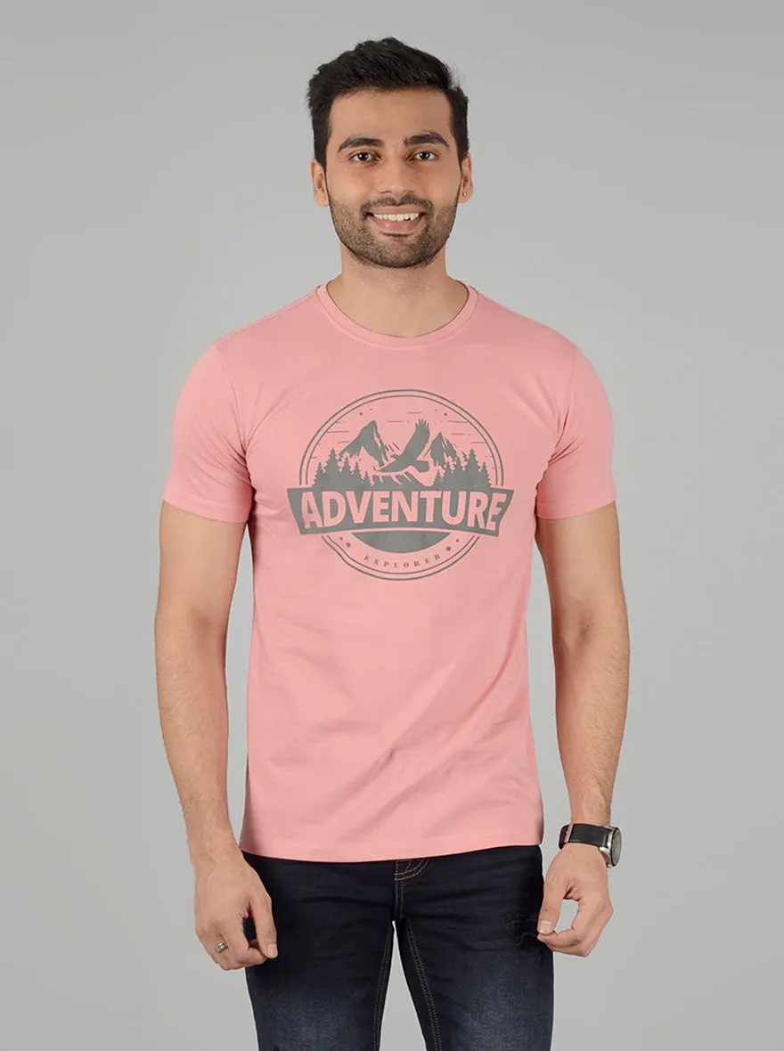 Peach Printed Slim Fit T-Shirt | Greenfibre