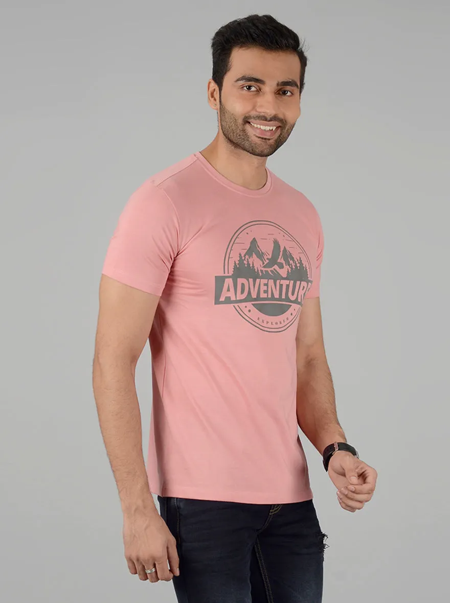 Peach Printed Slim Fit T-Shirt | Greenfibre