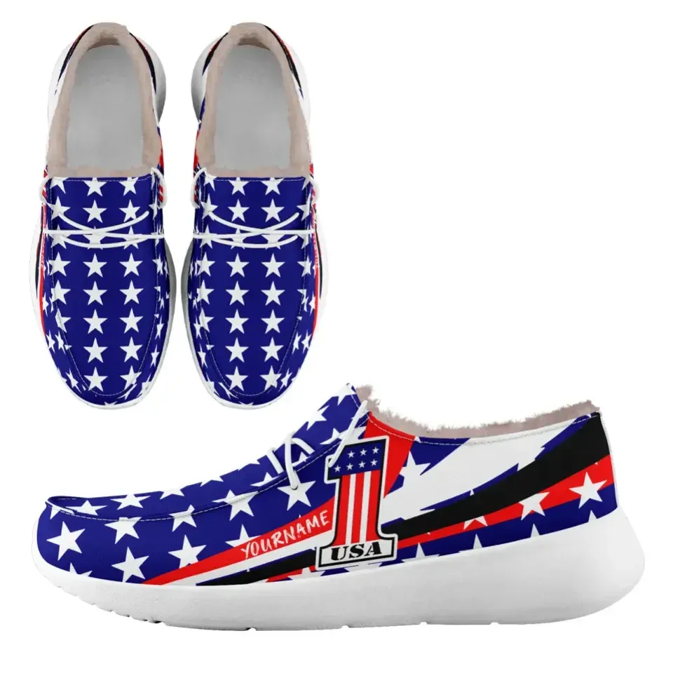 Personalized Flag Sneakers, Custom Patriotic Fur Lining Loafer Shoes, Best Gift for Vateran.FN042-24020295-10w