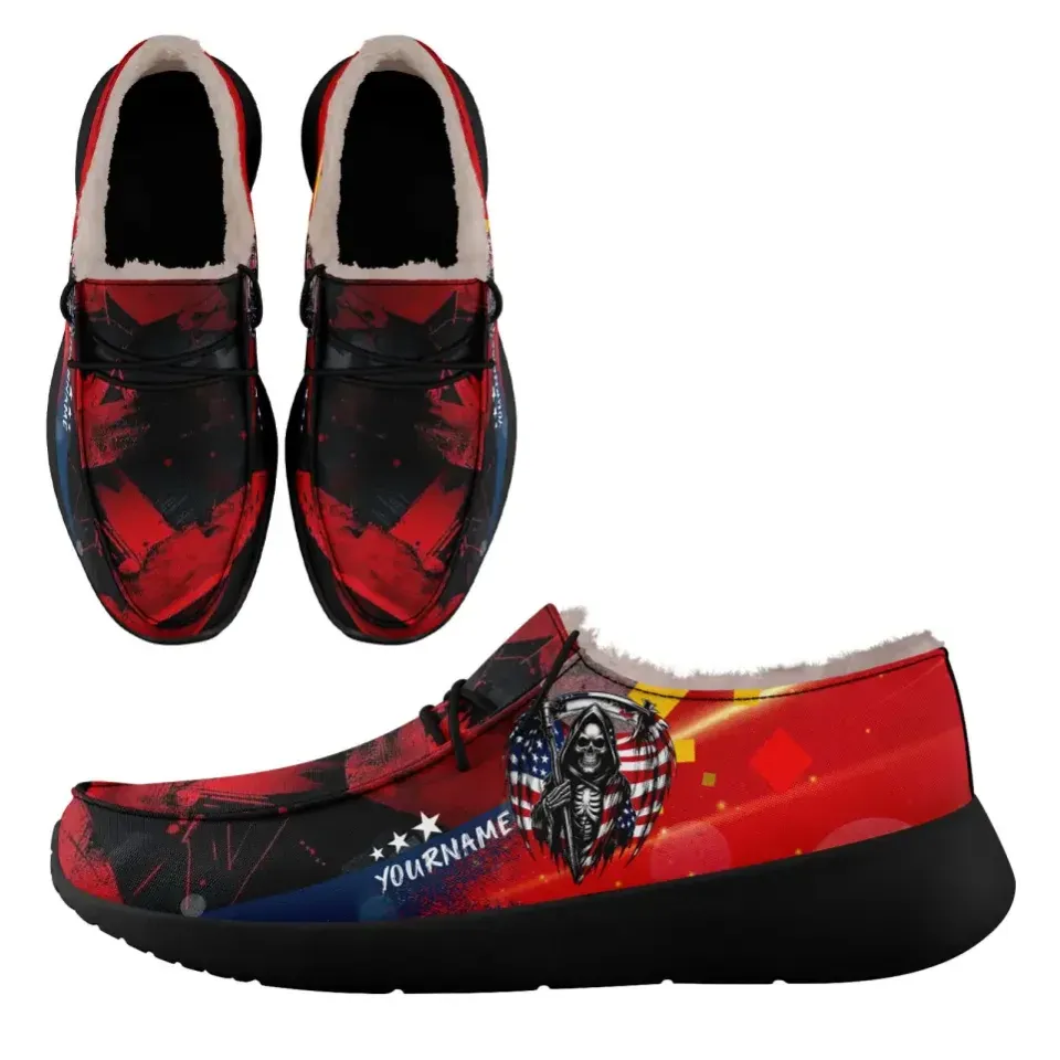 Personalized Flag Sneakers, Custom Patriotic Fur Lining Loafer Shoes, Best Gift for Vateran.FN042-24020295-9b