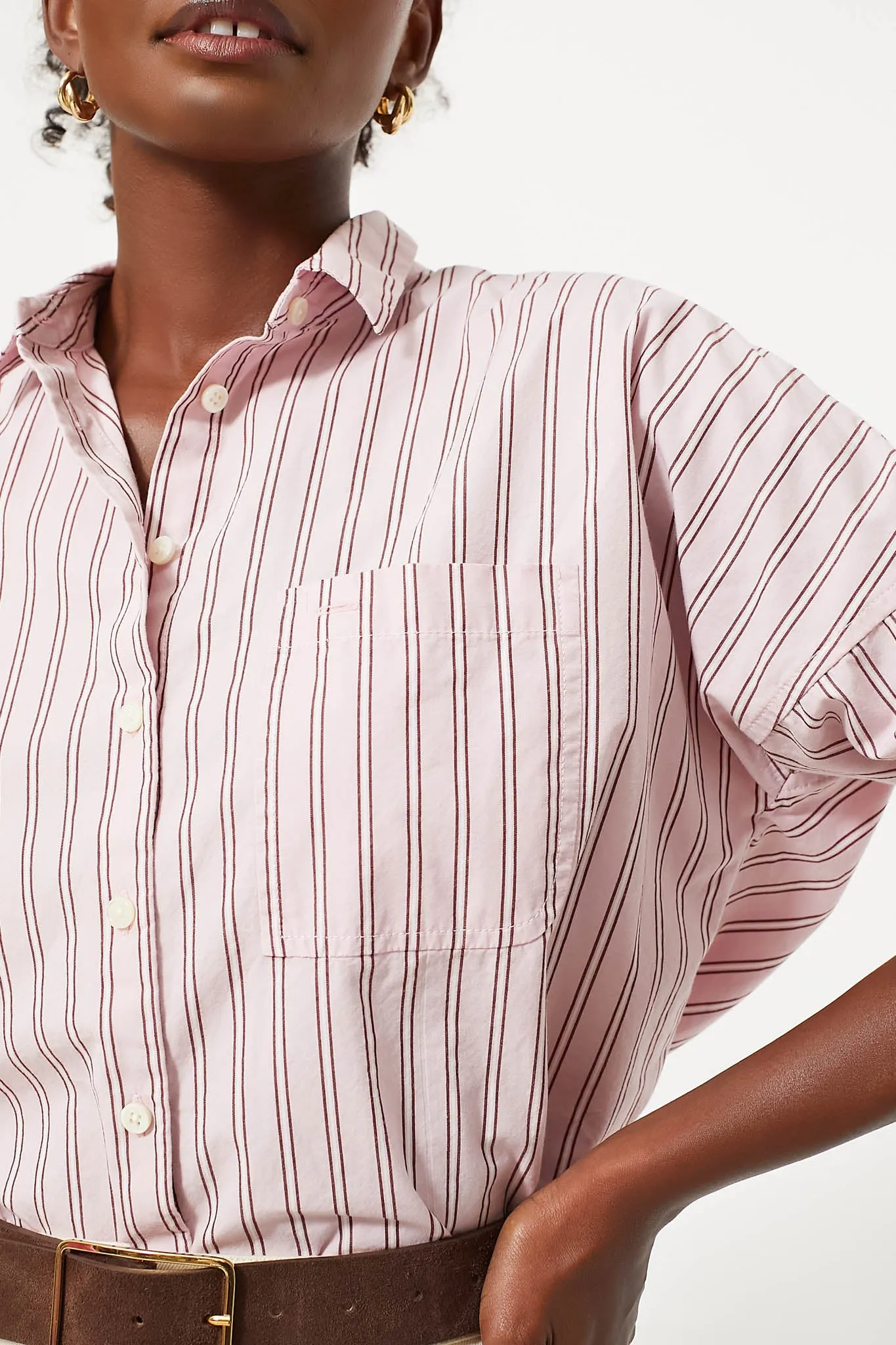 Pink Jo Shirt in Striped Poplin