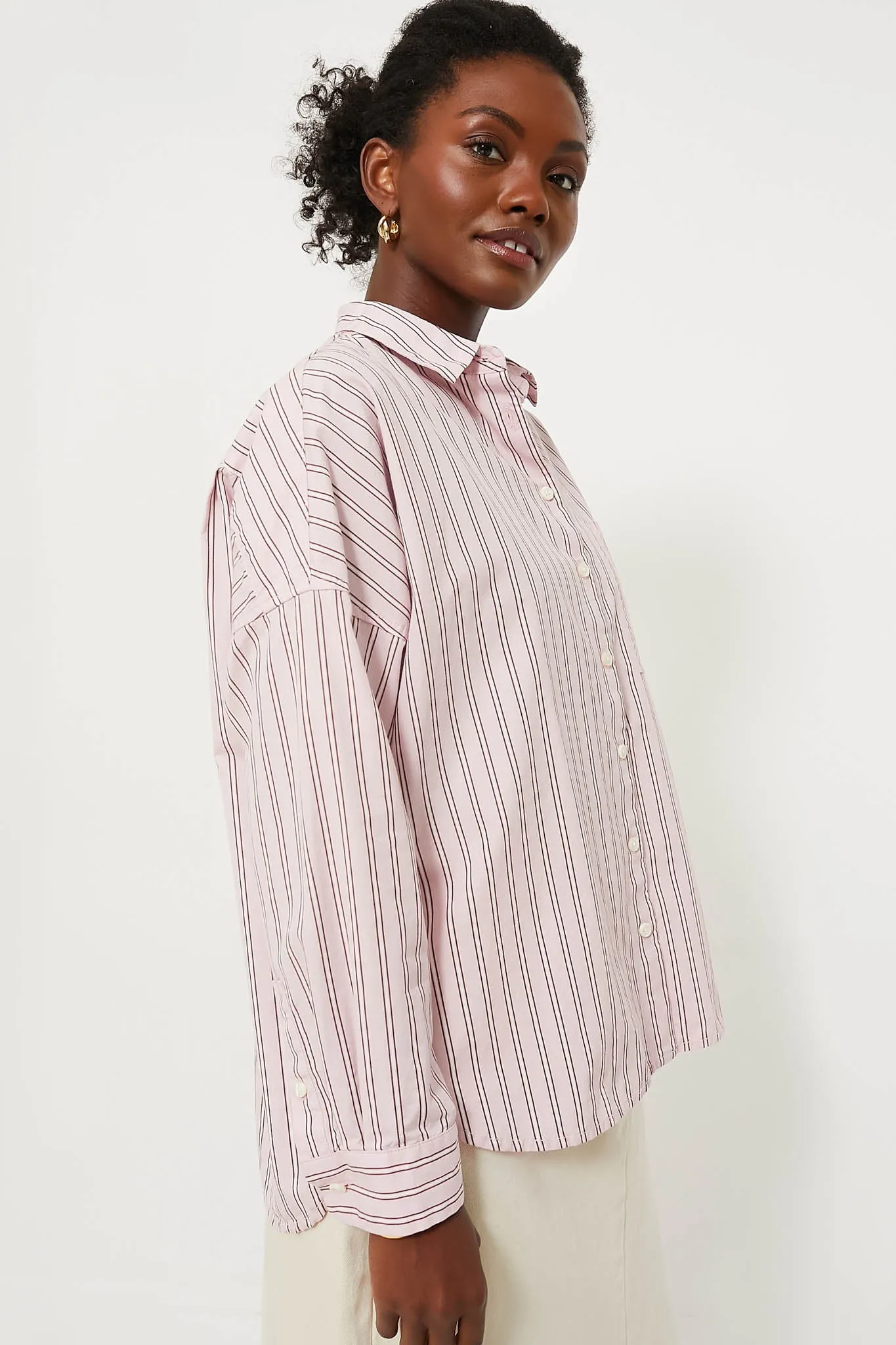 Pink Jo Shirt in Striped Poplin