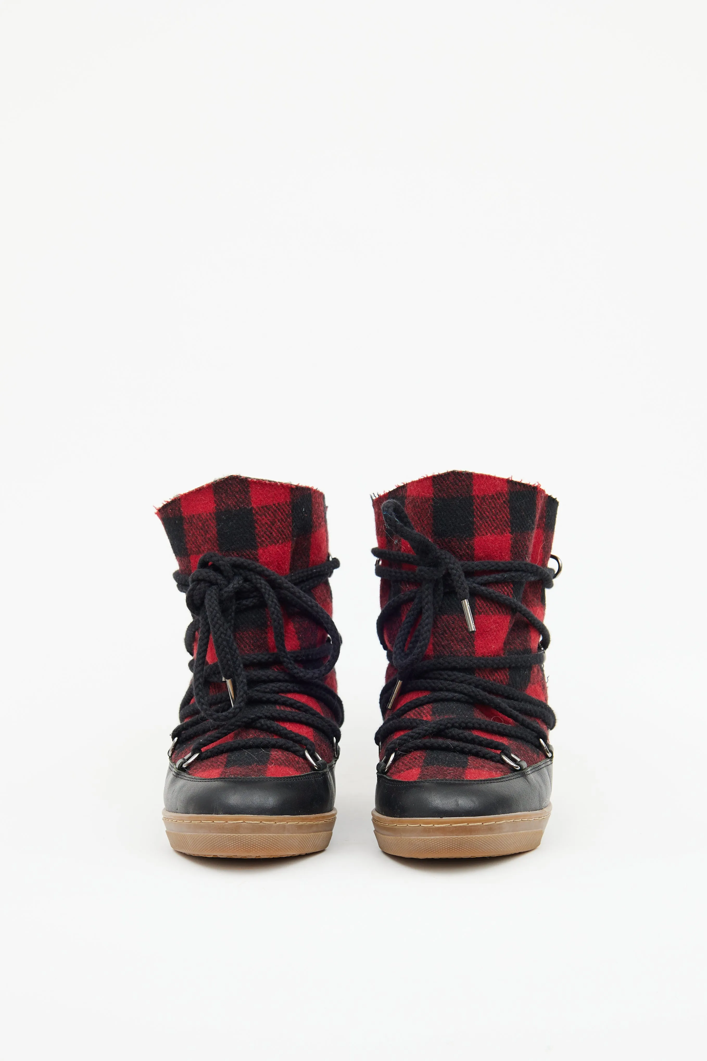 Red & Black Tartan Wedge Boots