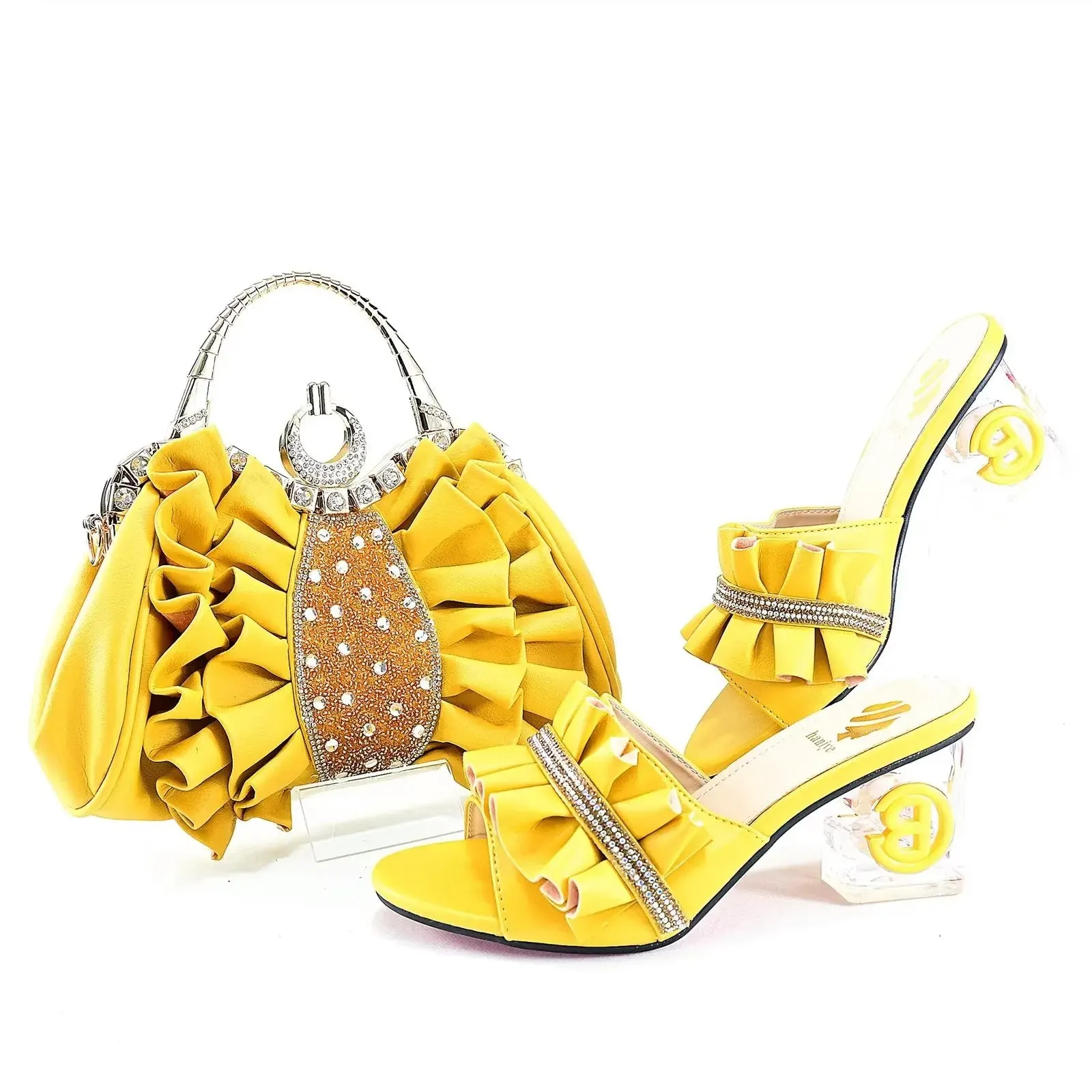 Rhinestone Inlaid High Heels Elegant Ladies Party Sandals And Designer Bag Set