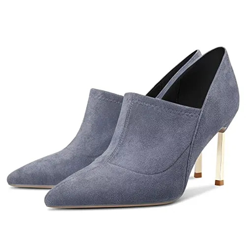 Saekcted Women Stiletto High Heel Pointed Toe Pumps Slip-on Wedding Cute 3.3 Inches Heels Grey