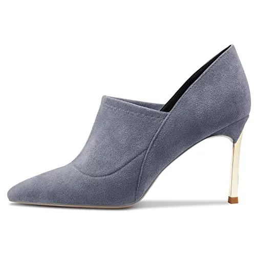 Saekcted Women Stiletto High Heel Pointed Toe Pumps Slip-on Wedding Cute 3.3 Inches Heels Grey