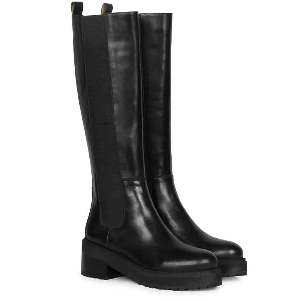 Saint Adriana Black Leather Knee High Long Boots