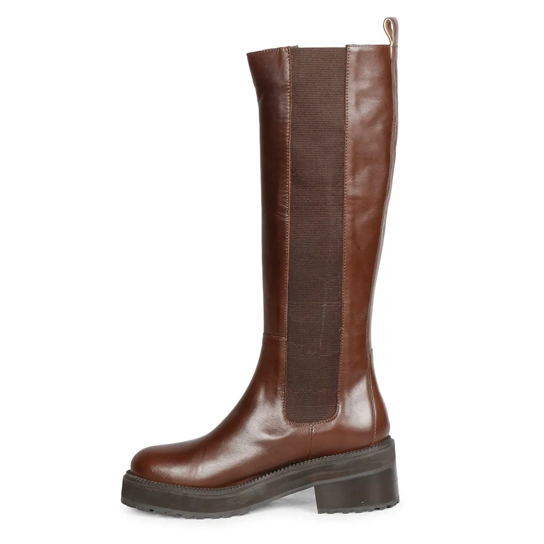 Saint Adriana Brown Leather Knee High Long Boots