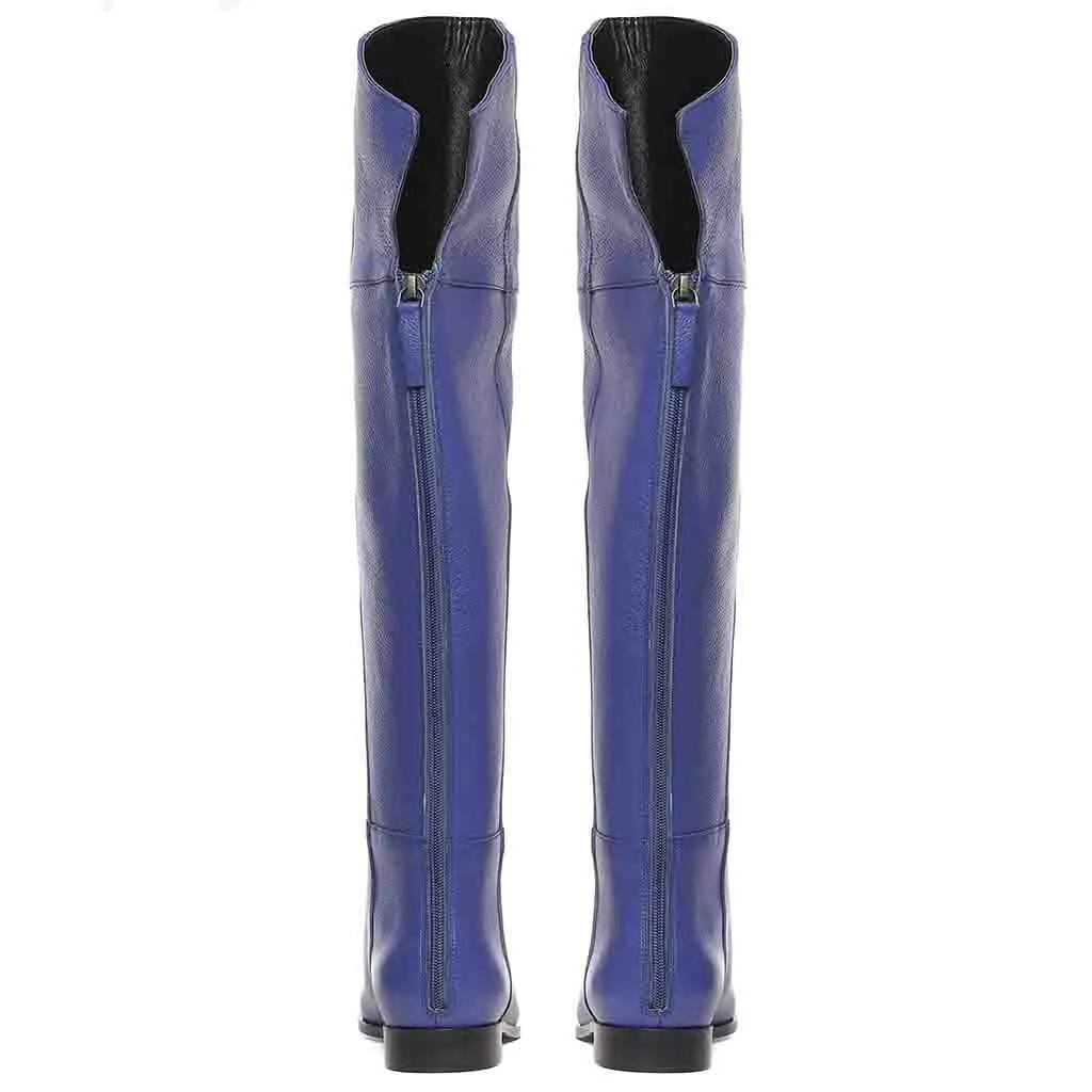 Saint Grace Blue Leather Thigh High Boots