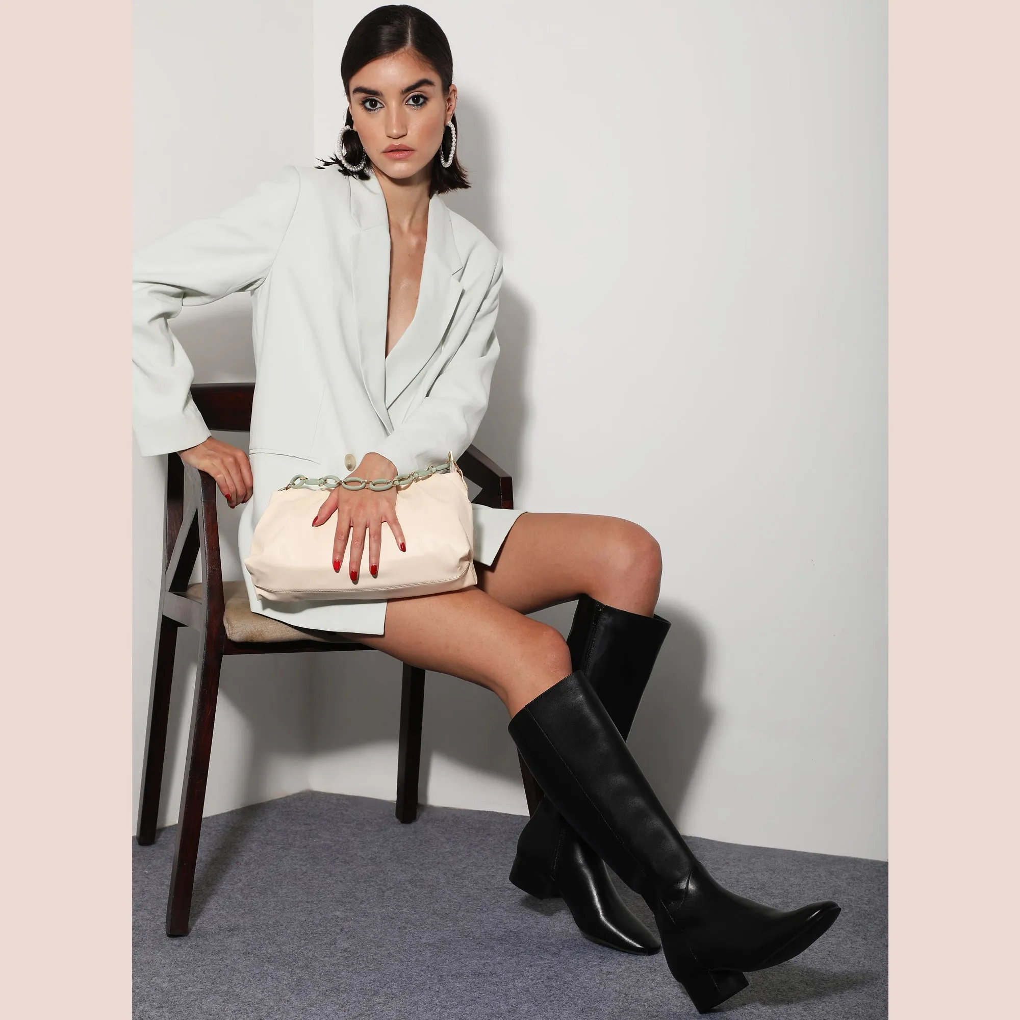 Stylish Saint Ivanna Black Leather Knee High Boots