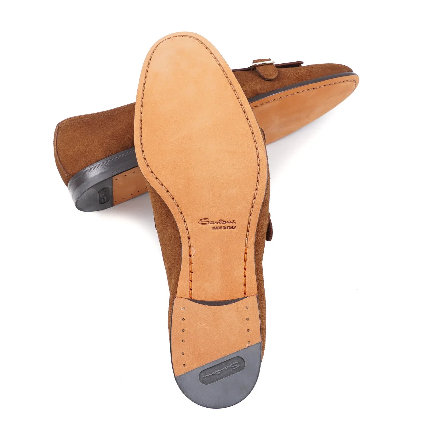 Santoni Suede Double-Buckle Loafers