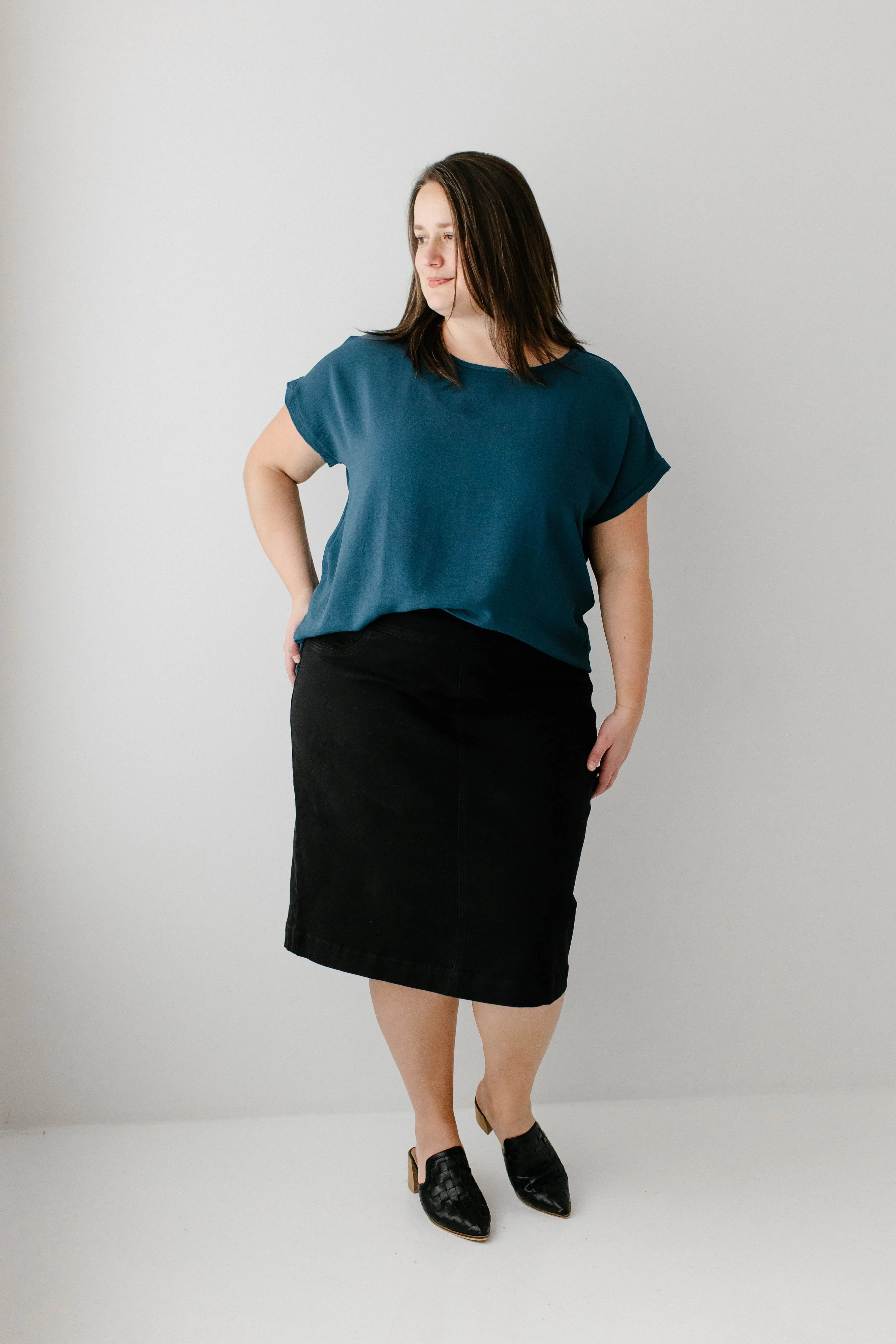 'Sara' Stretch Denim Skirt in Black FINAL SALE - 26" Length