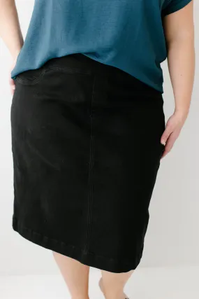 'Sara' Stretch Denim Skirt in Black FINAL SALE - 26" Length