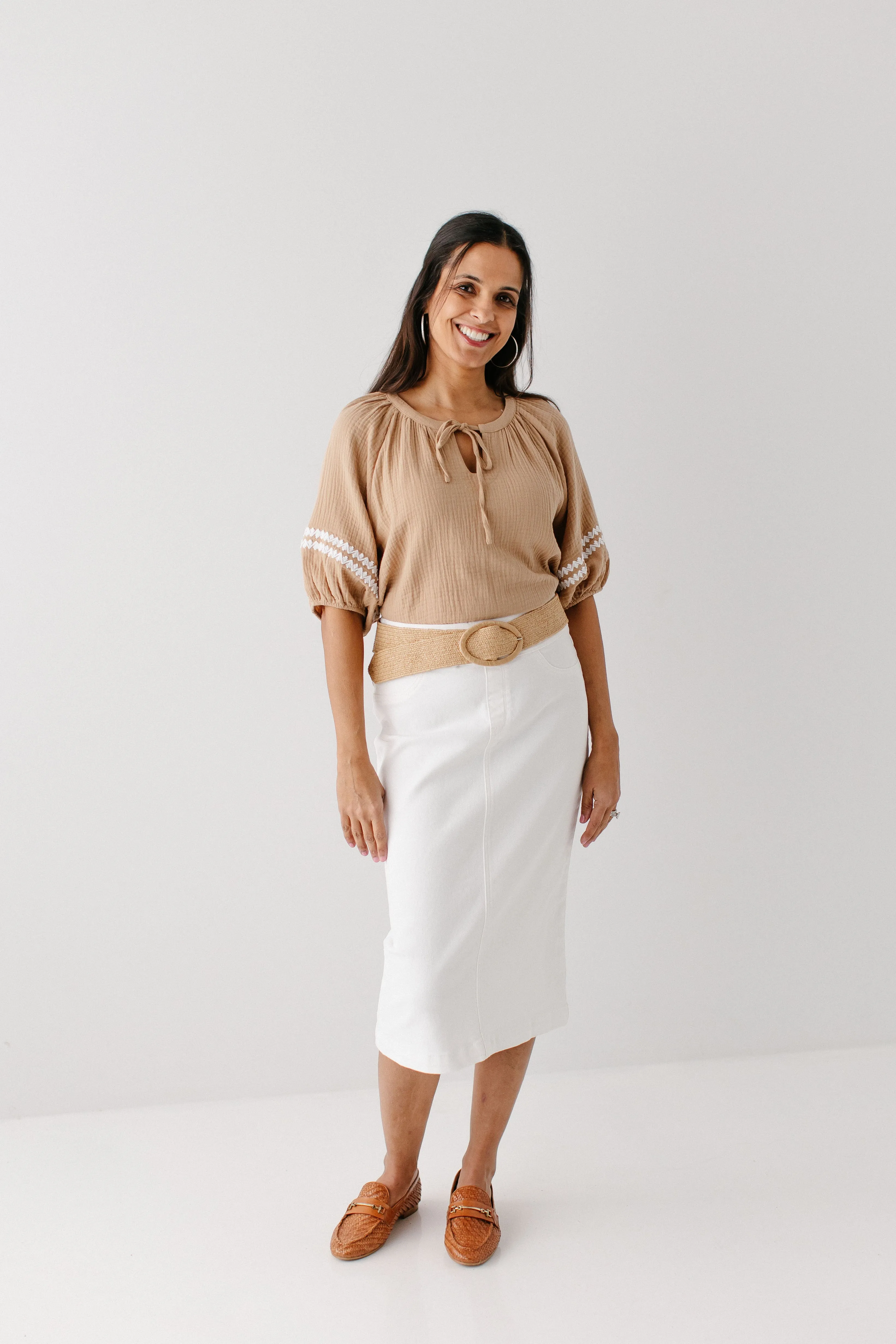 'Sara' Stretch Denim Skirt in Ivory