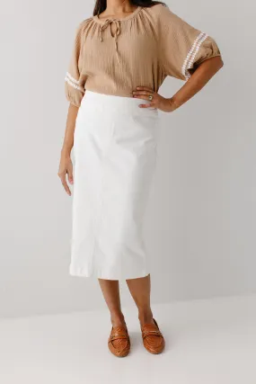 'Sara' Stretch Denim Skirt in Ivory