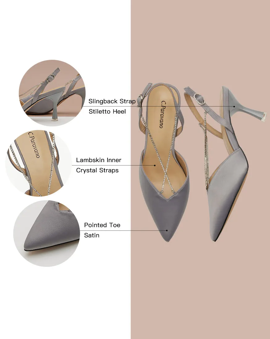 Satin Slingback Pumps Grey