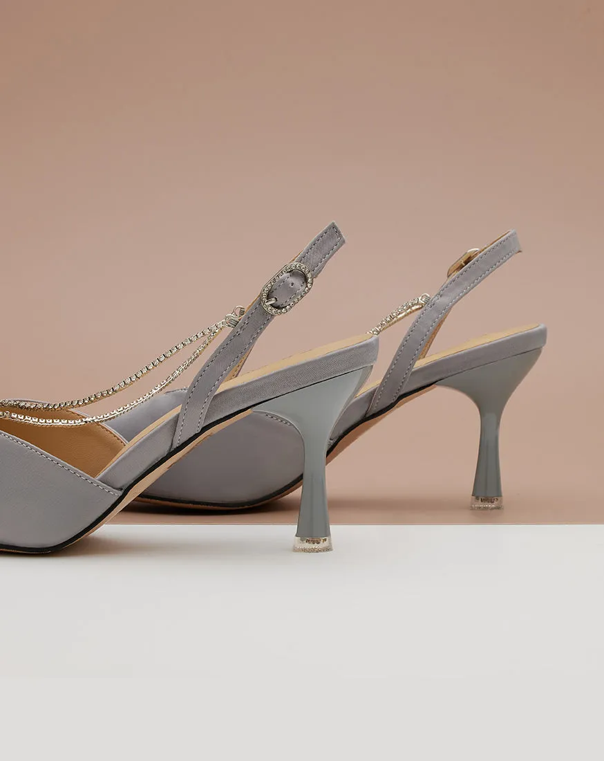 Satin Slingback Pumps Grey