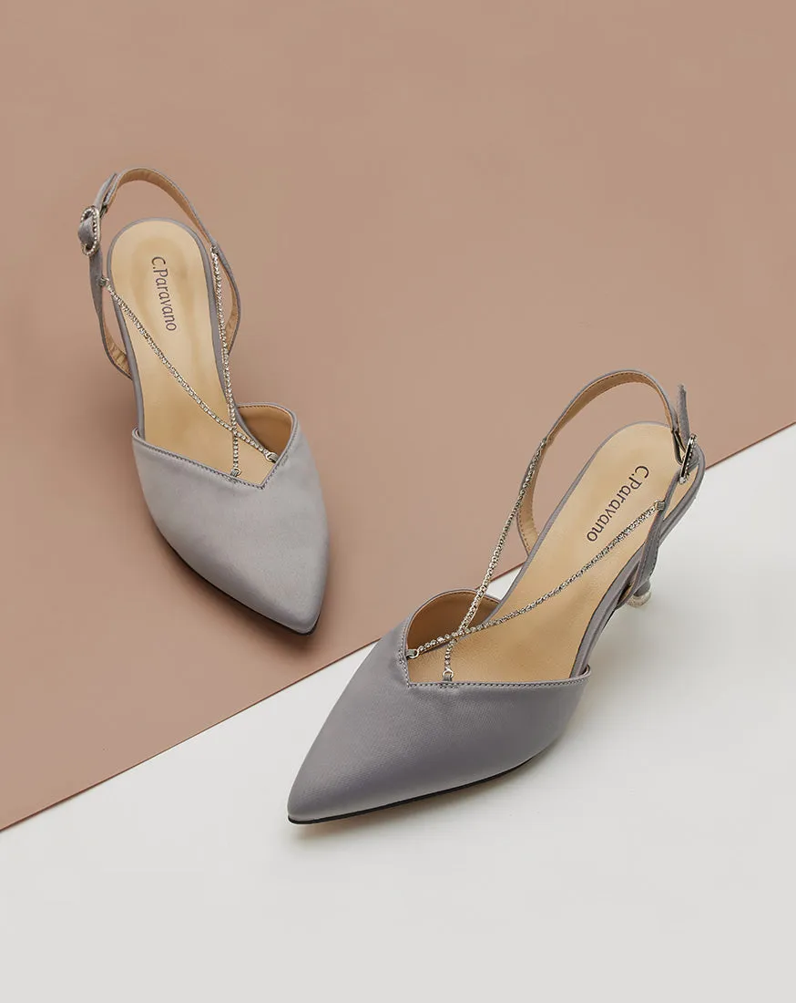 Satin Slingback Pumps Grey