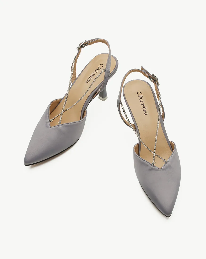 Satin Slingback Pumps Grey