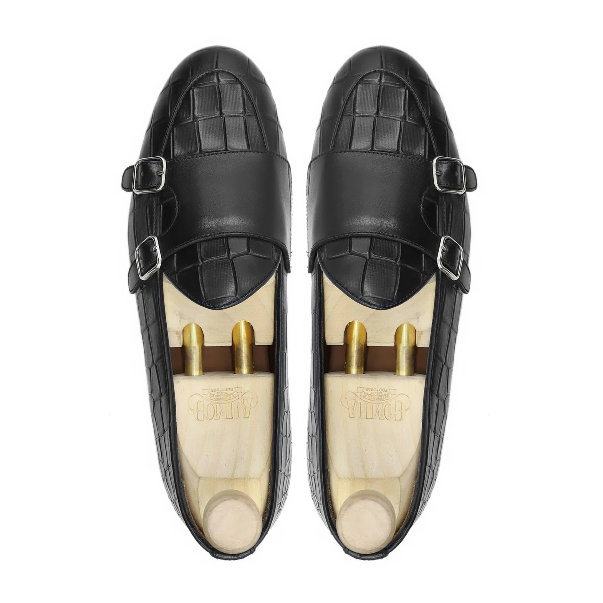 Septarian - Men's Black Calf Leather Double Monkstrap