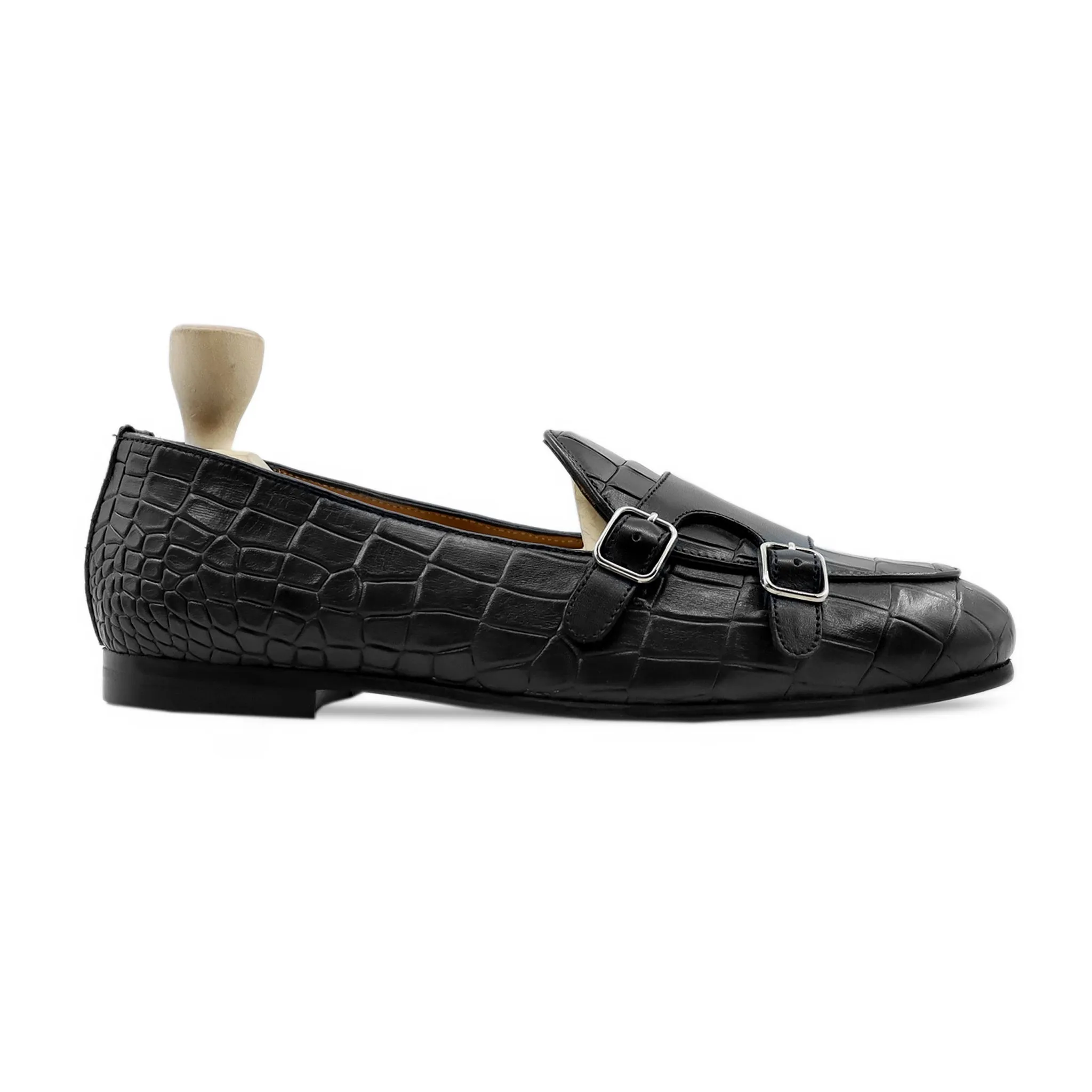 Septarian - Men's Black Calf Leather Double Monkstrap