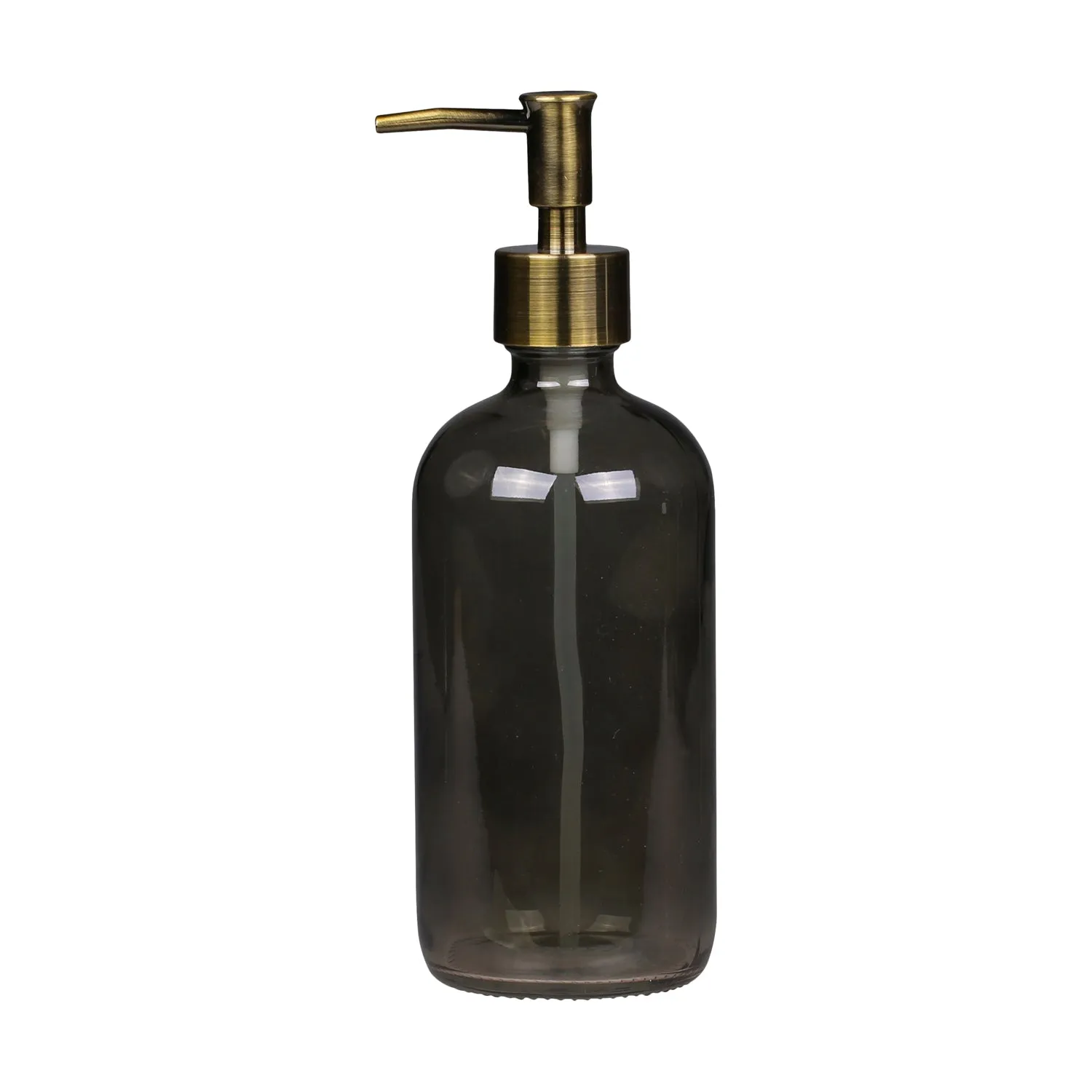 Smoke Glass Bottle Soap Dispenser   Brass Pump