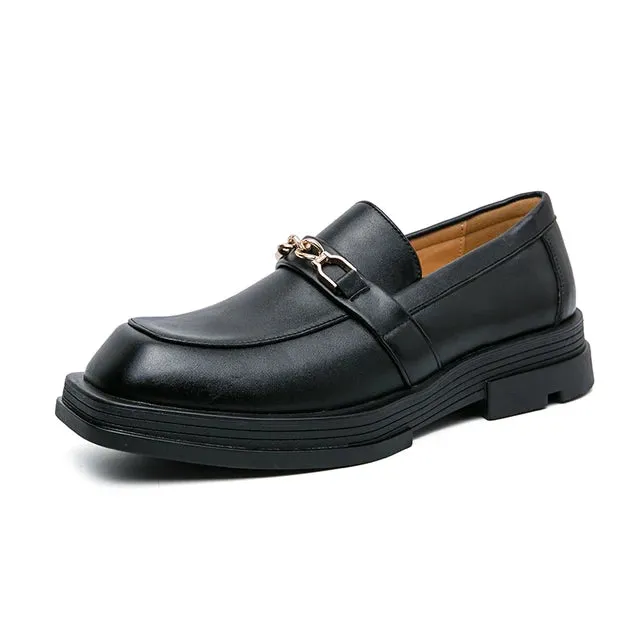 Square Top Metal Appliques Leather Loafers