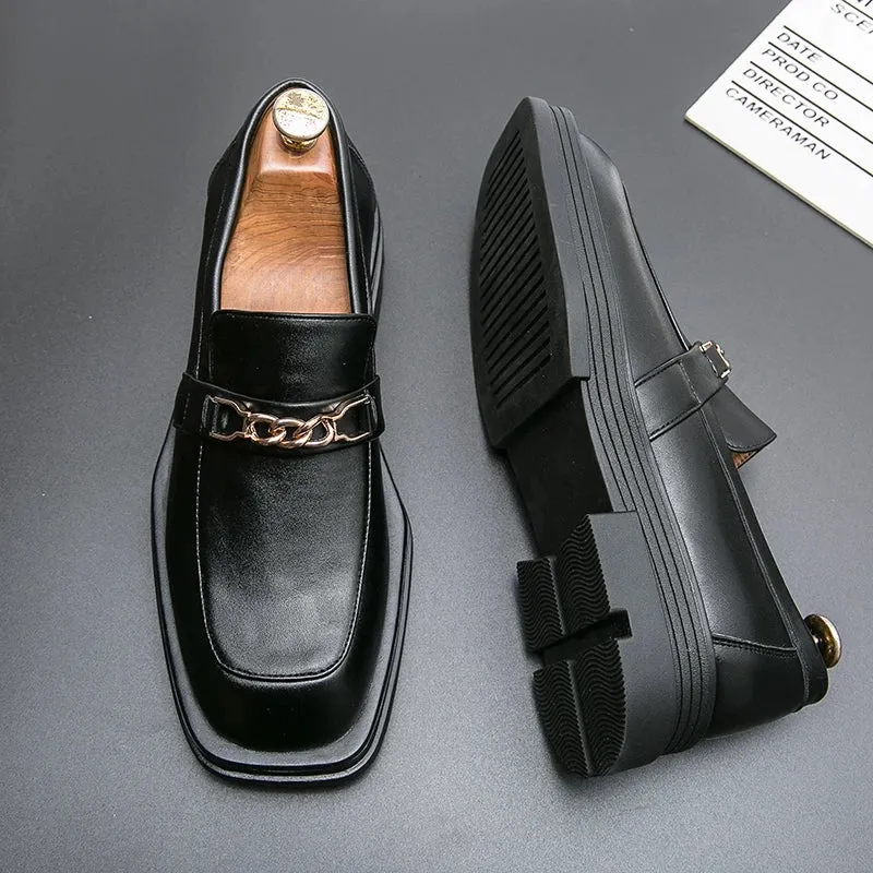 Square Top Metal Appliques Leather Loafers