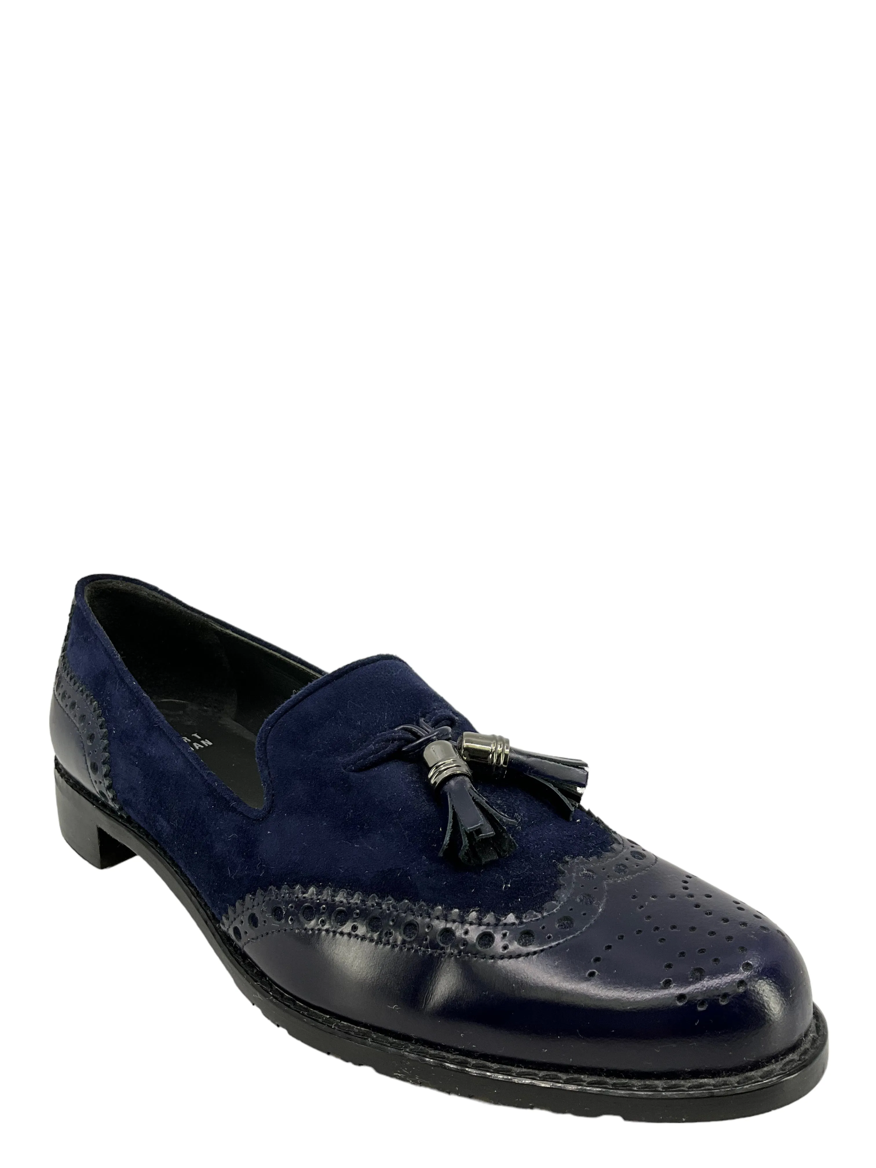 Stuart Weitzman Blue Suede and Leather Tassel Loafers Size 8