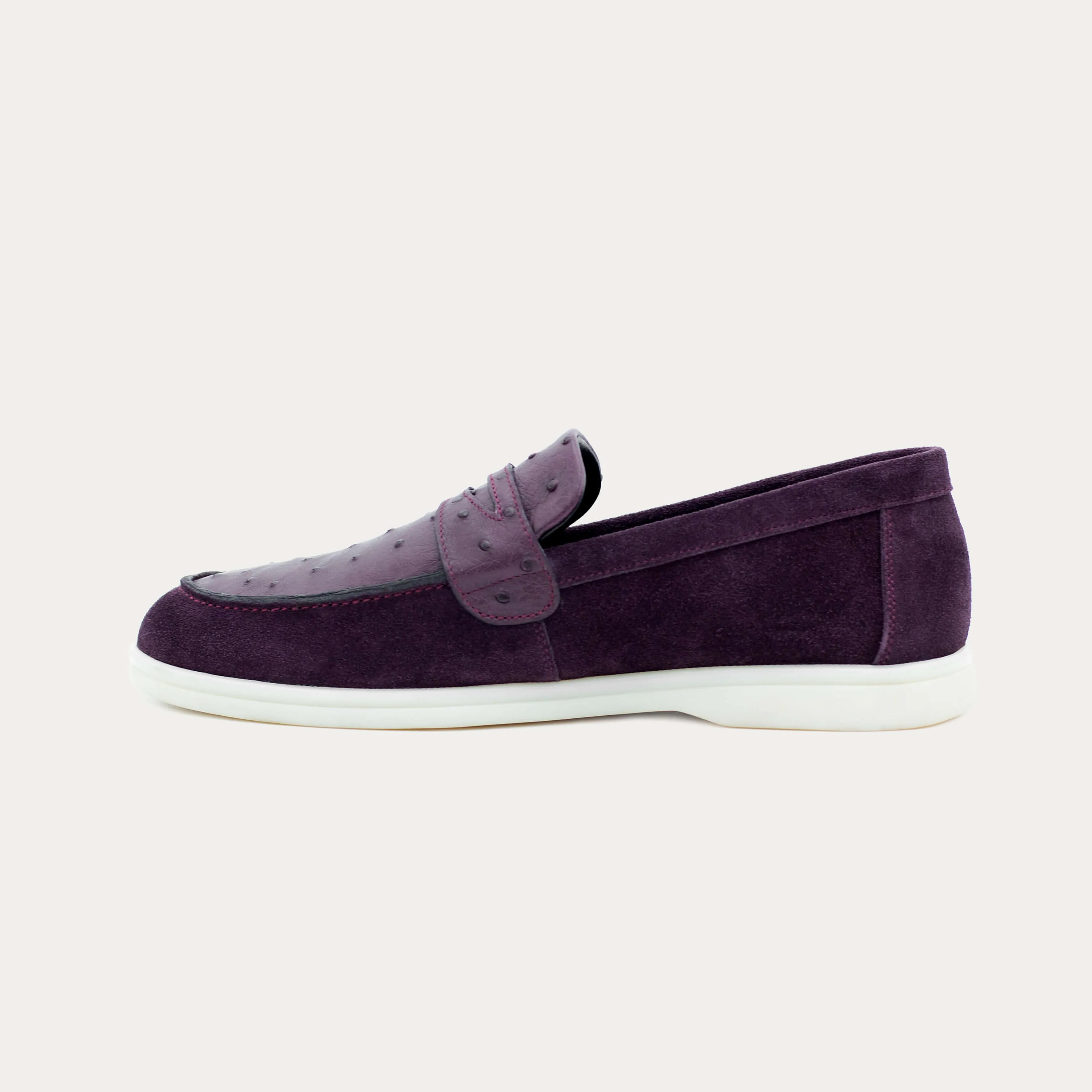 Suede & Ostrich Leather Penny Loafers