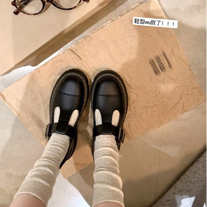 Toleet fall outfits idea mary jane shoes outfit skirts Single-Layer Shoes Women's Small Leather Shoes