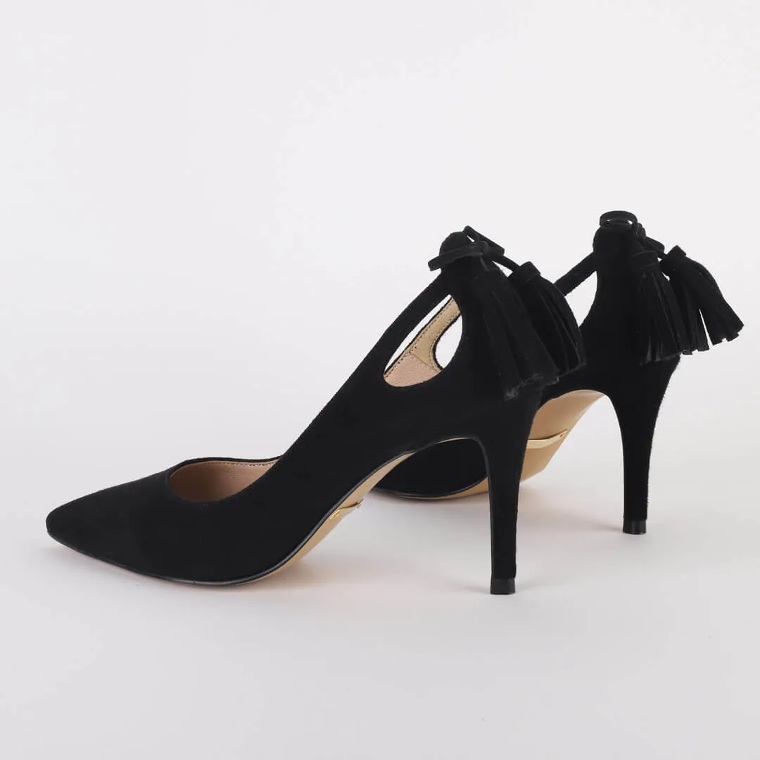 *UK size 2 - TISSLE TASSEL - black, 7cm heels