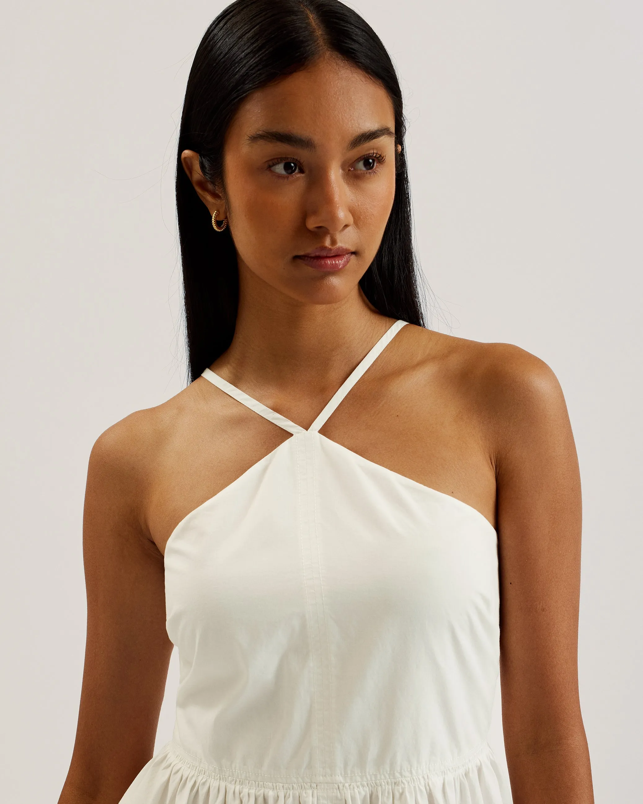 Vari Halterneck A-Line Midi Dress White