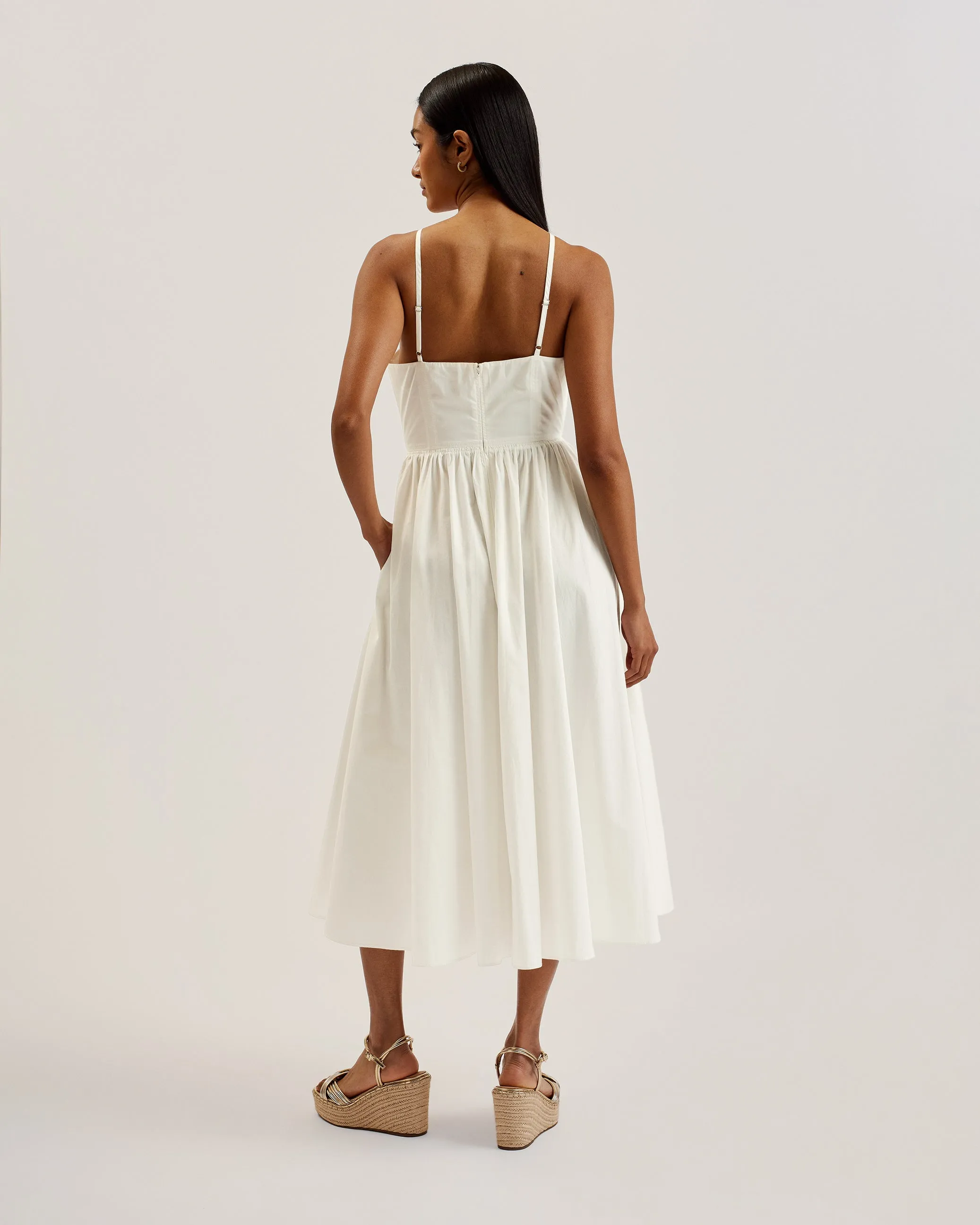 Vari Halterneck A-Line Midi Dress White