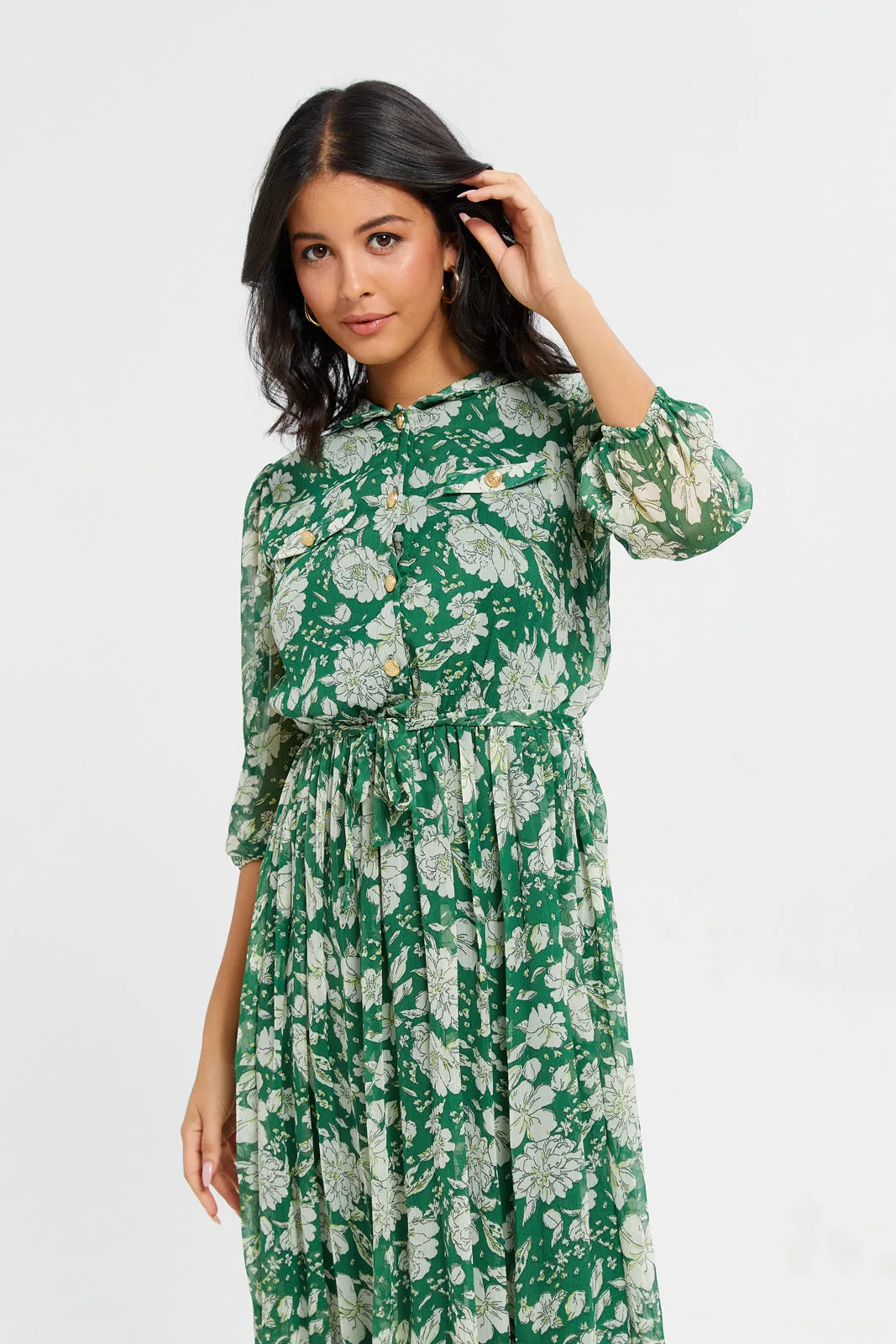 Woman Green Printed Dress