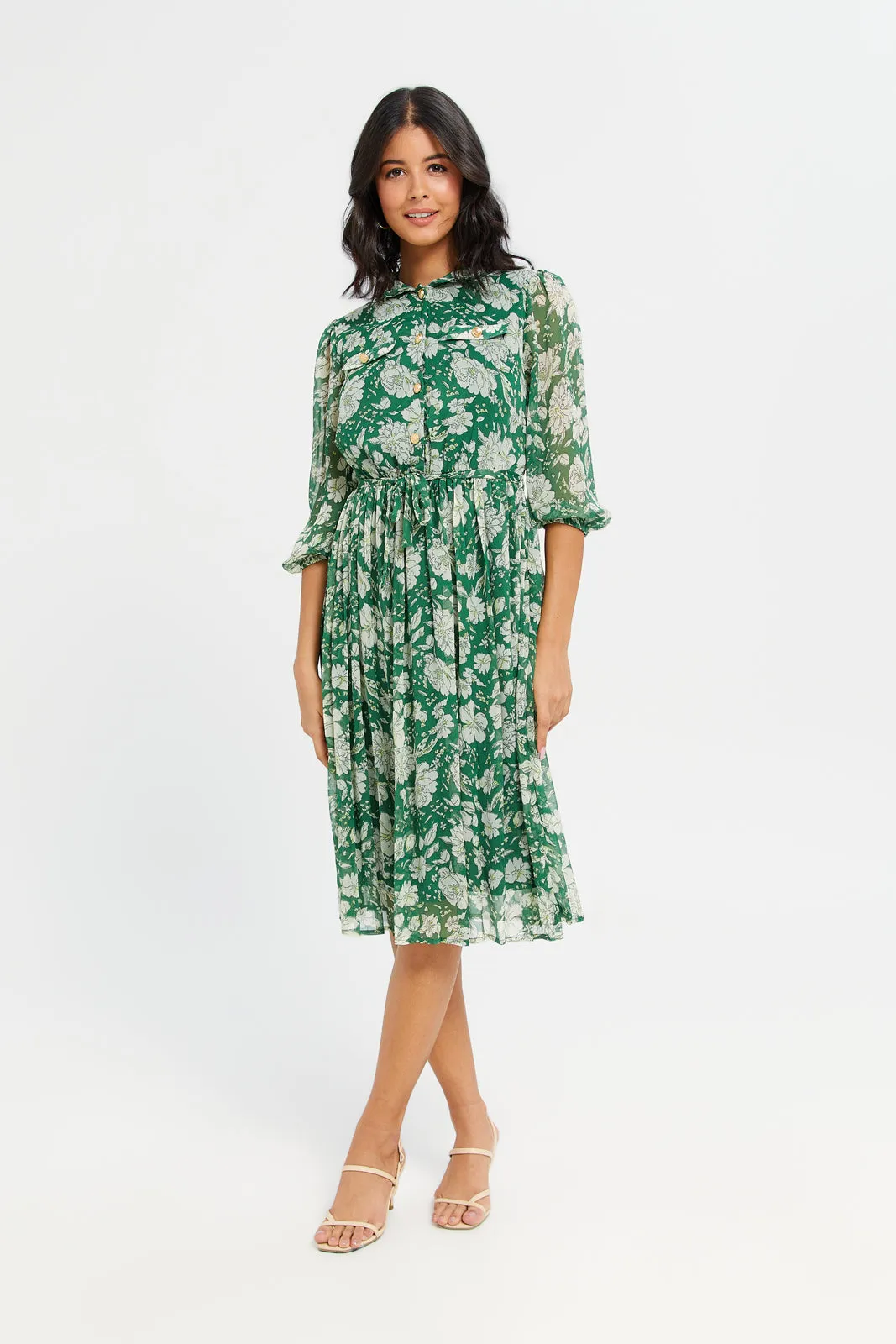 Woman Green Printed Dress